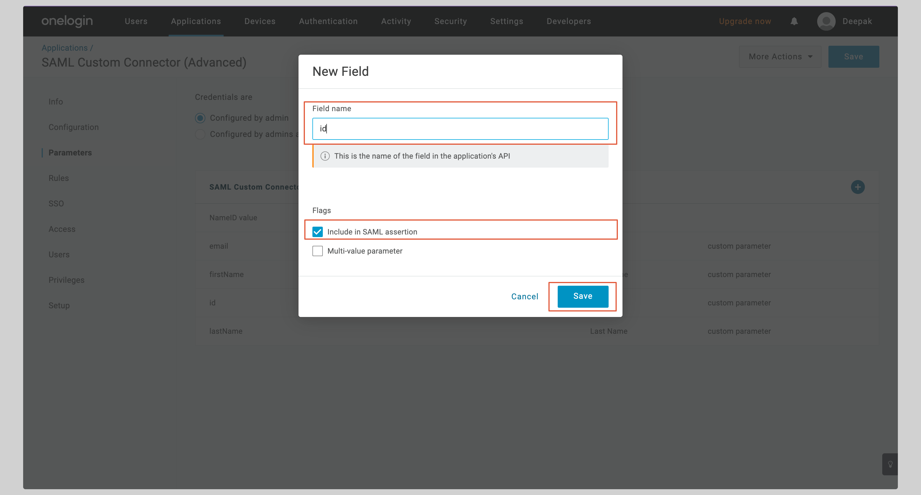 OneLogin SAML Step 7